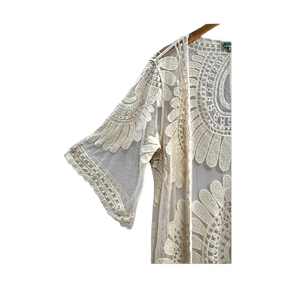 REBELLION Cream Long Netted Cover Up or Kimono SZ S - Picture 5 of 11